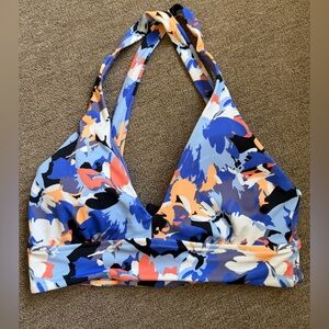 Athleta Plunge Bikini Top Blue Floral Size M
